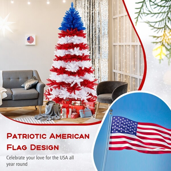 Costway 7.5 FT Patriotic PreLit Artificial Christmas Tree with 1341