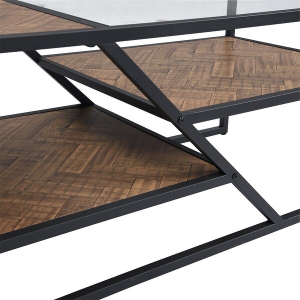 Coffee Table with Storage Shelf Tempered Glass End Table