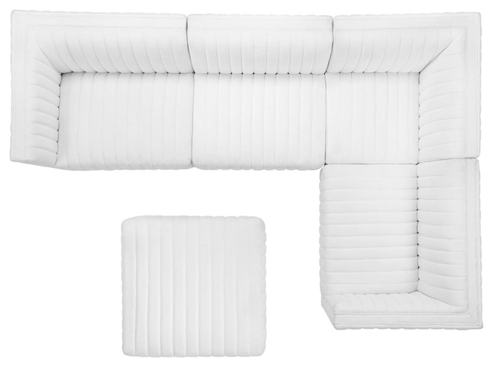 Modway Conjure 5 Piece Channel Tufted Fabric Sectional in White/Black   Transitional   Sectional Sofas   by Homesquare  Houzz