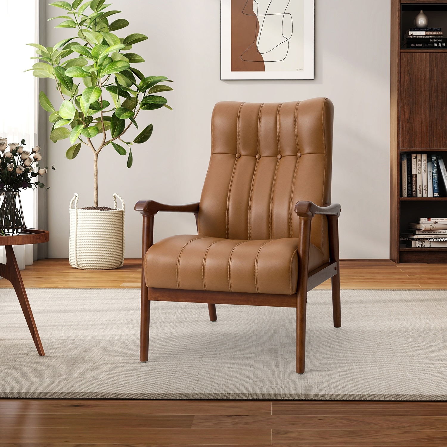 Olinto Wood Upholstery Armchair with Solid Wood Legs by HULALA HOME