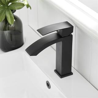 FLG Single-Handle Single-Hole Waterfall Bathroom Faucet Deck Mounted Bathroom Sink Faucet in Matte Black CC-0076-MB