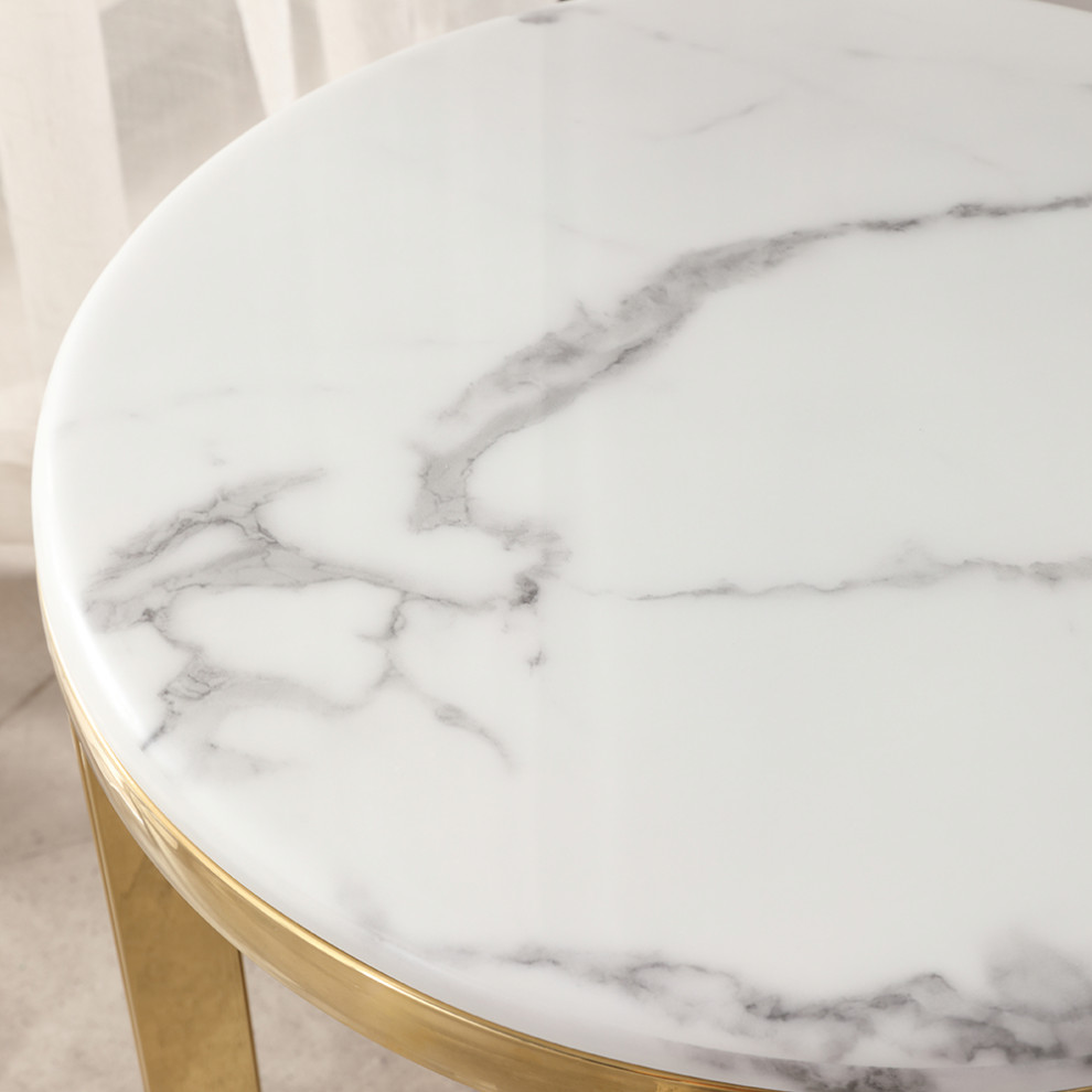 Modern Round Marble top End Table Side Table in White  ampGold   Contemporary   Side Tables And End Tables   by Homary International Limited  Houzz