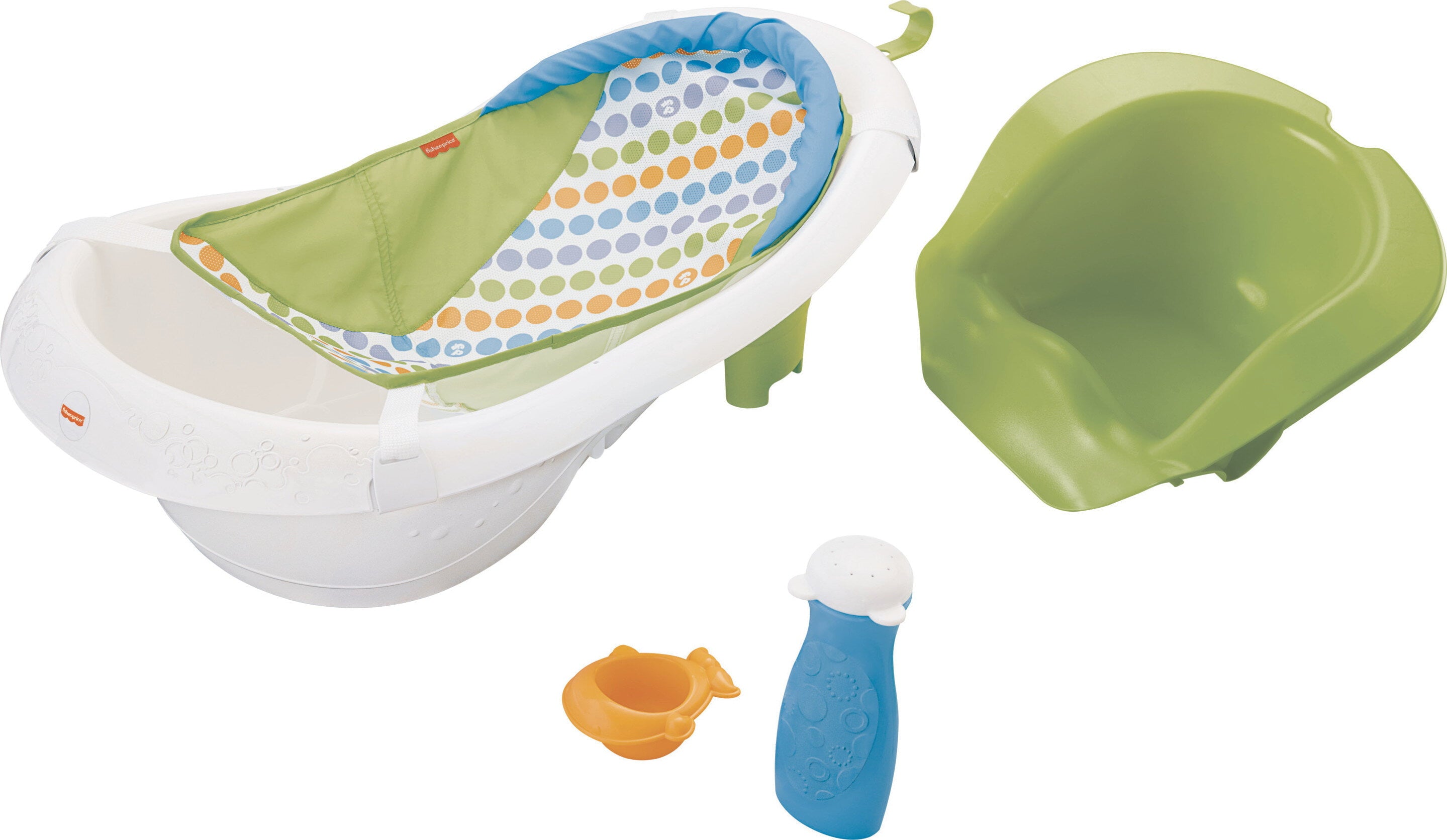 Fisher-Price 4-in-1 Sling ‘n Seat Tub Baby to Toddler Bath with 2 Toys, Green