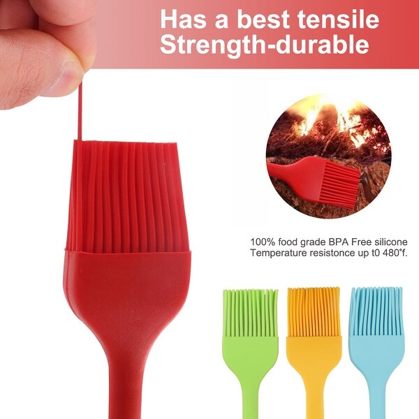 4 Pcs Silicone Brushes Heat Resistant Non-Stick Cooking Basting - Red Yellow Green Blue - 8.1