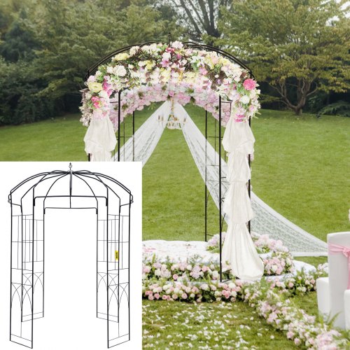 8' Birdcage Garden Arbor - Heavy Duty Wrought Iron Wedding Arch Trellis for Climbing Vines