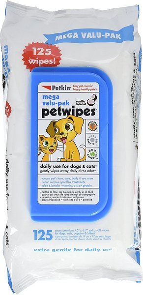 Petkin Petwipes Vanilla and Coconut Valu-Pak Dog and Cat Wipes