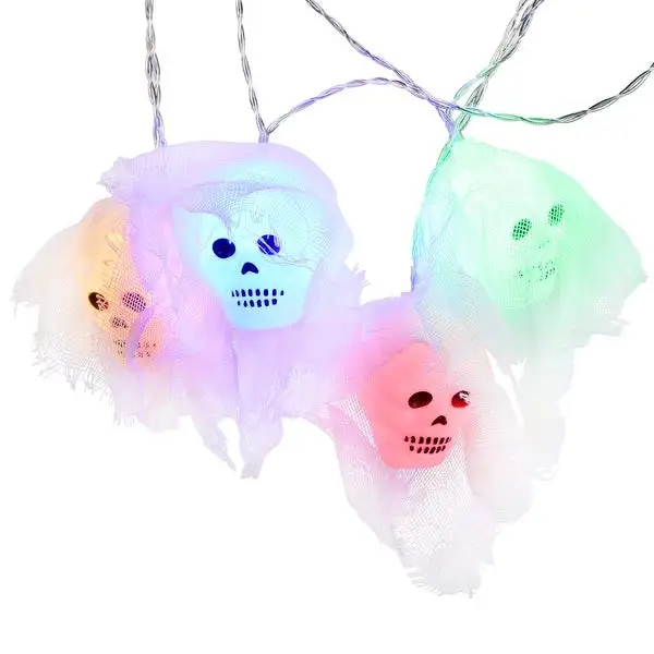 Halloween Skull Lights, 10 LEDs White Gauze String Lights - 1PACK