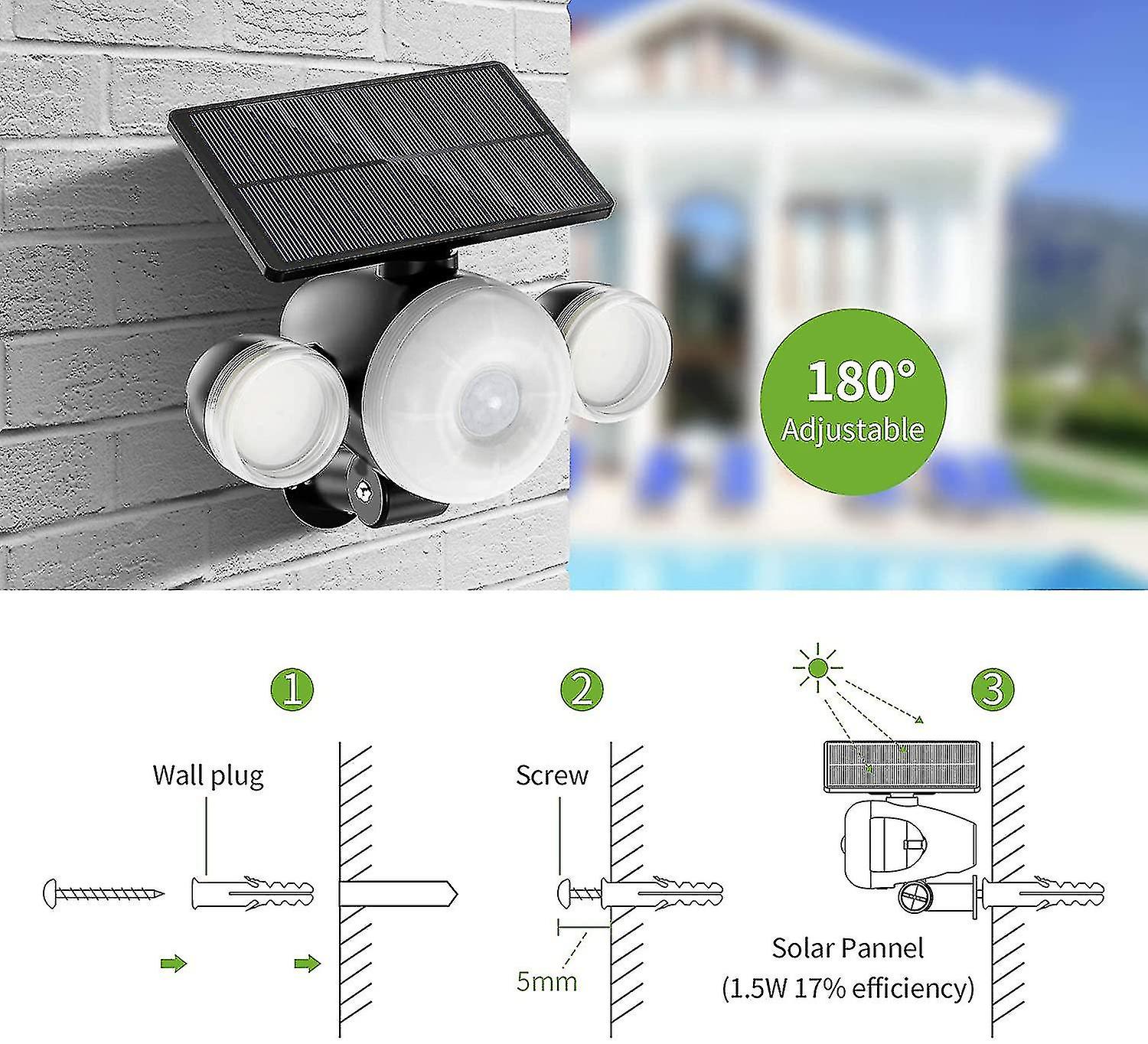 Super Powerful 88led Outdoor Solar Garden Light Waterproof Motion Sensor， 360 Adjustable Wireless Outdoor Solar Spotlight Safety Solar Light