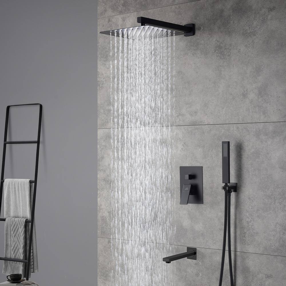 CASAINC 1-Spray Patterns with 2.5 GPM 10 in. Tub Wall Mount Dual Shower Heads in Spot Resist Matte Black M6603-A-10-MB