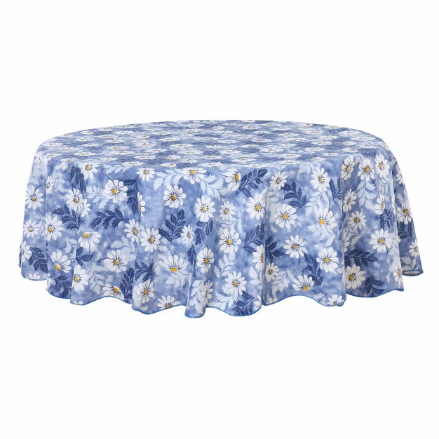 Dia Round Vinyl Water Oil Resistant Printed Tablecloths Blue Daisy Piccocasa