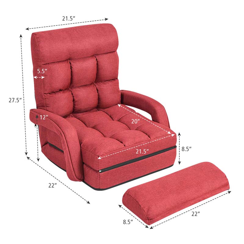 Foldable Massage Floor Chair Recliner, Single Lazy Sofa with Ergonomic Armrest, Adjustable 5 Backrest Positions & Detachable Mat