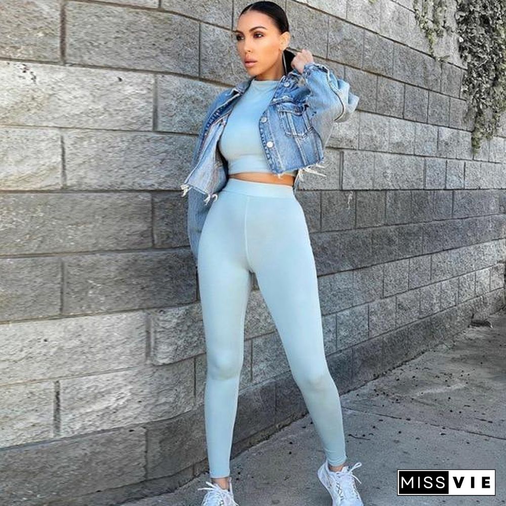 2 Piece Sets Sport Suit Celebrity Women  Long Sleeve Crop Tops High Waist Leggings Pants Workout Seamless Clothes Tracksuit