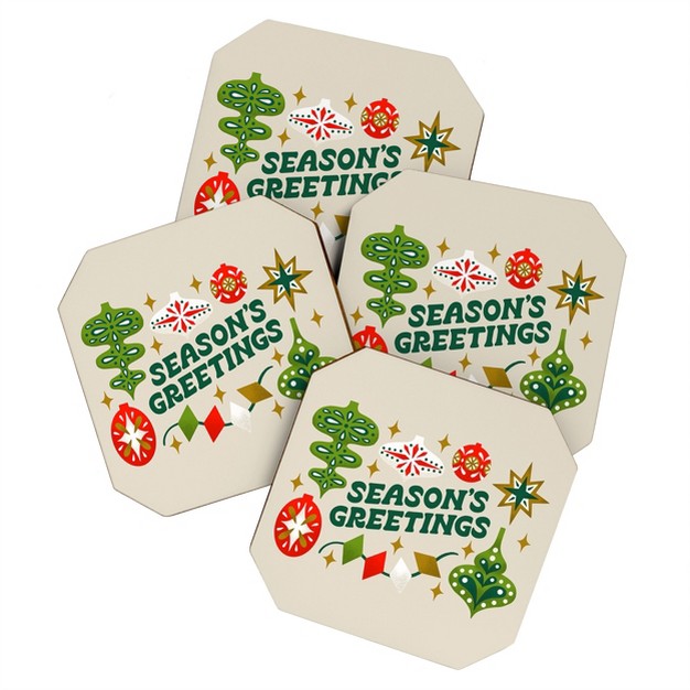 Jessica Molina Seasons Greetings Vintage Ornaments Coaster Set deny Designs