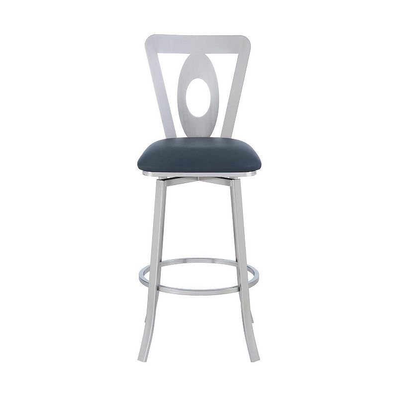 30 Inches Leatherette Barstool with Oval Cut Out， Silver