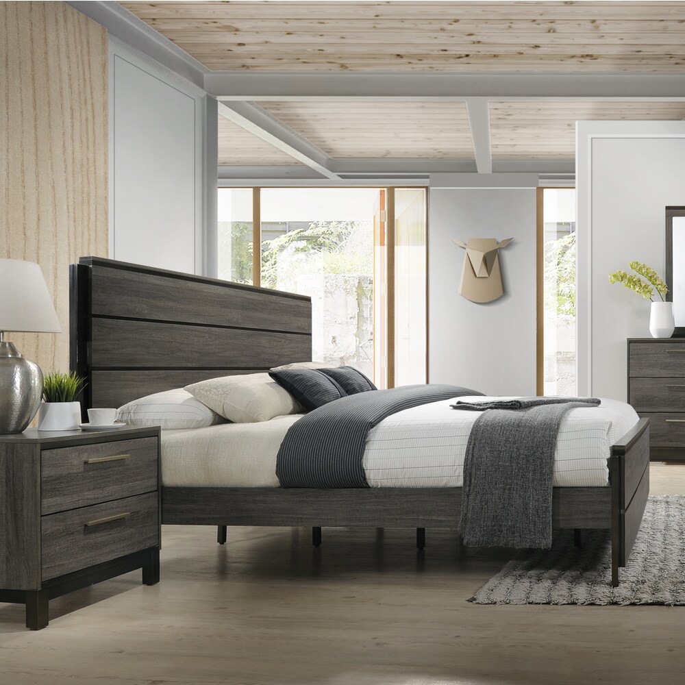 Roundhill Furniture Ioana Antique Grey Wood 5 piece King Size Bedroom Set