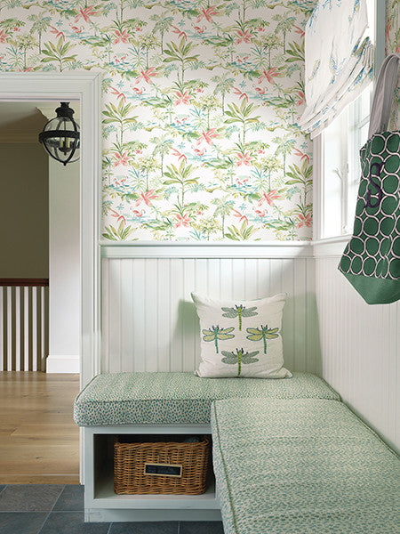 Lagoon Green Watercolor Wallpaper from the Seaside Living Collection