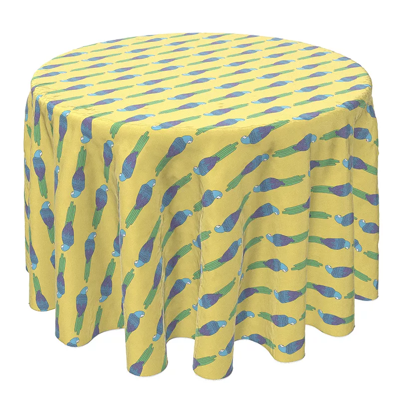 Round Tablecloth， 100% Cotton， 60 Round， Tropical Parrots