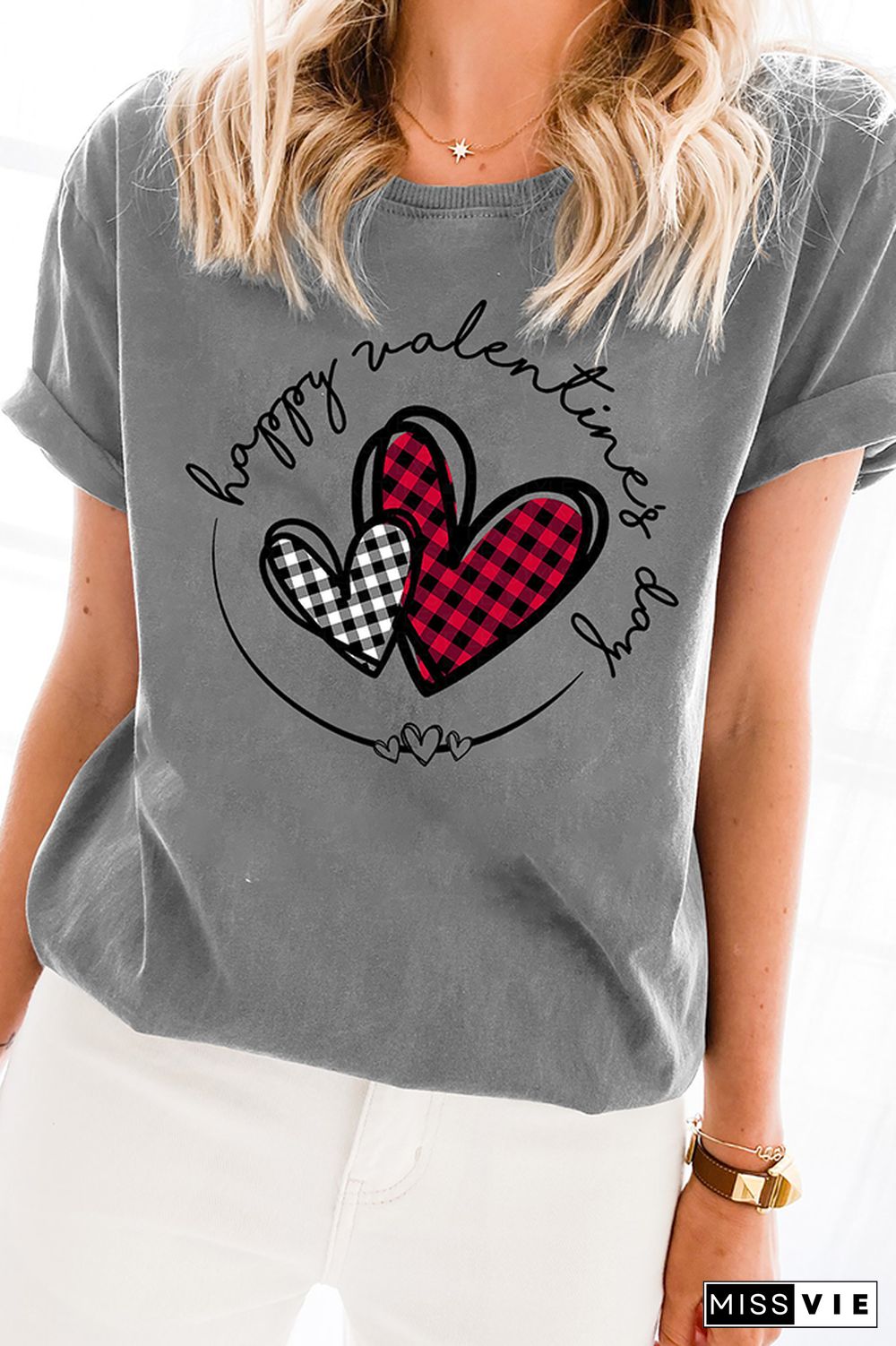 Happy Valentine's Day Graphic Tee Women Wholesale Short Sleeve T shirts Top