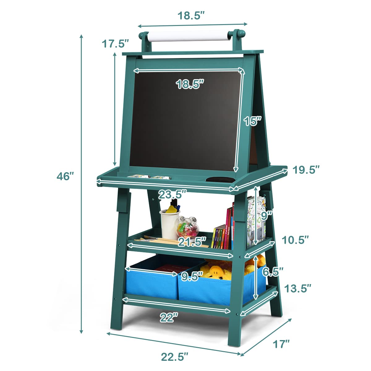 Costzon Kids Art Easel, 3 in 1 Double-Sided Storage Easel