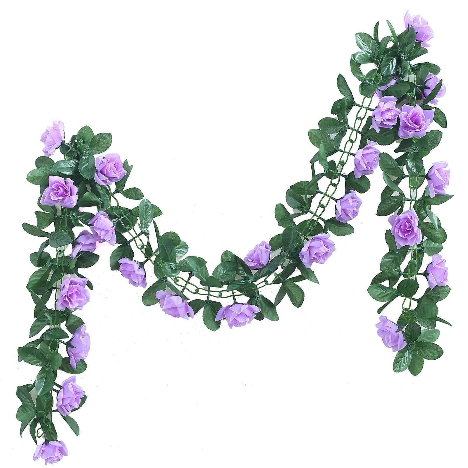 Lavender Lilac Artificial Silk Rose Garland UV Protected Flower Chain 6ft