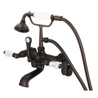 Water Creation 3-Handle Claw Foot Tub Faucet with Labeled Porcelain Lever Handles and Handshower in Oil Rubbed Bronze F6-0009-03-CL