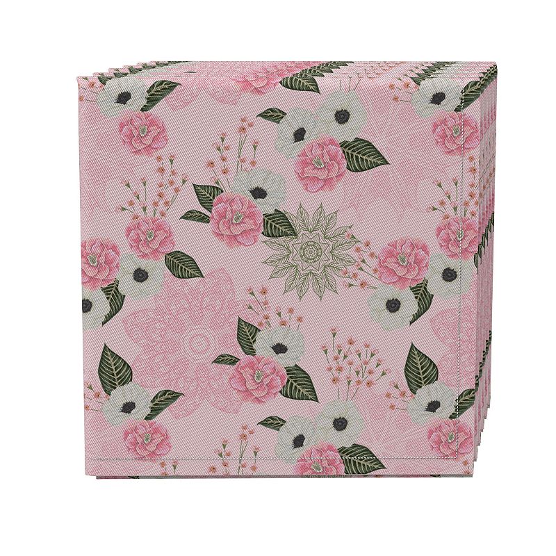 Napkin Set of 4， 100% Cotton， 20x20， Pink Camellias