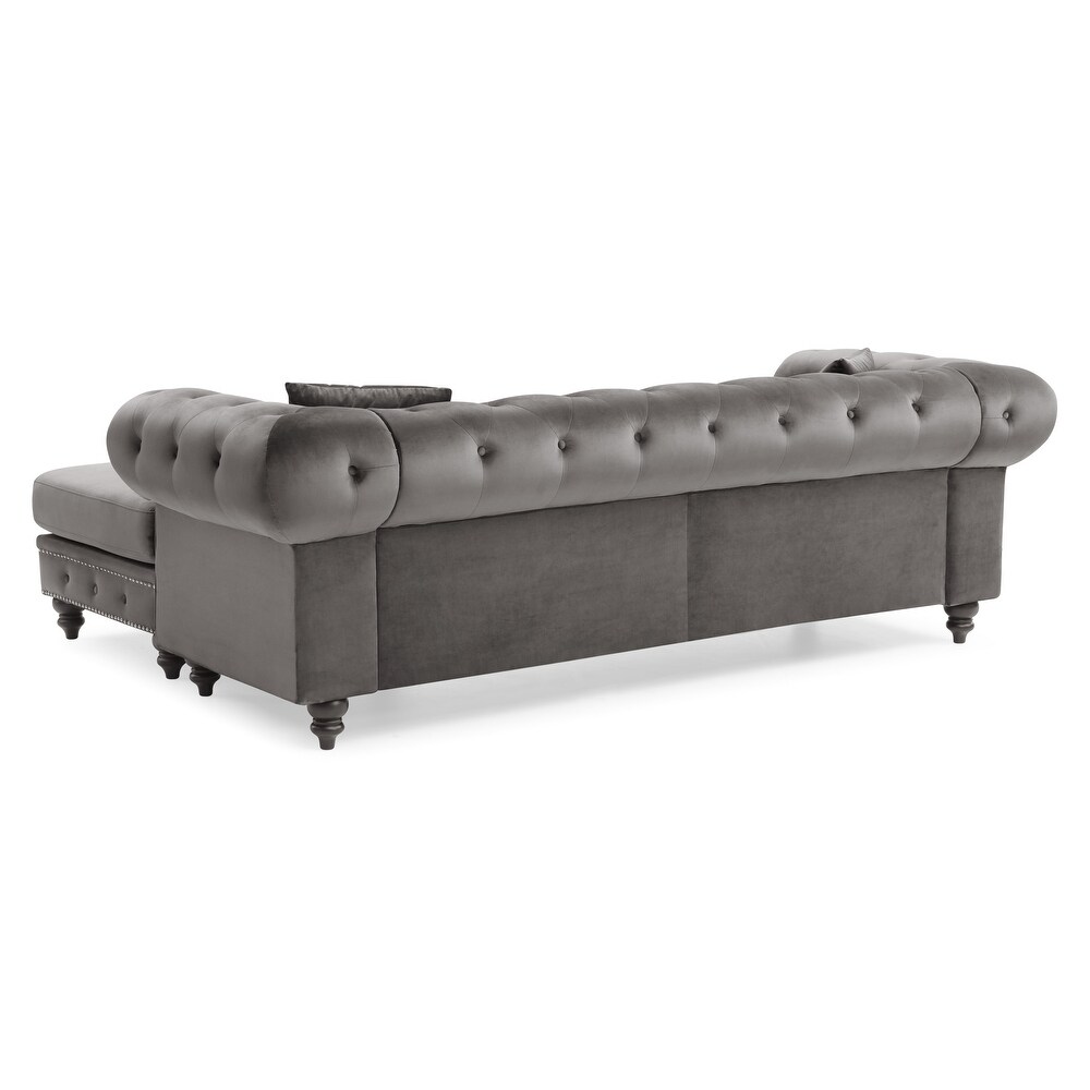 Nola 98 in. Velvet L Shape 3 Seater Sofa with 2 Throw Pillow   98\