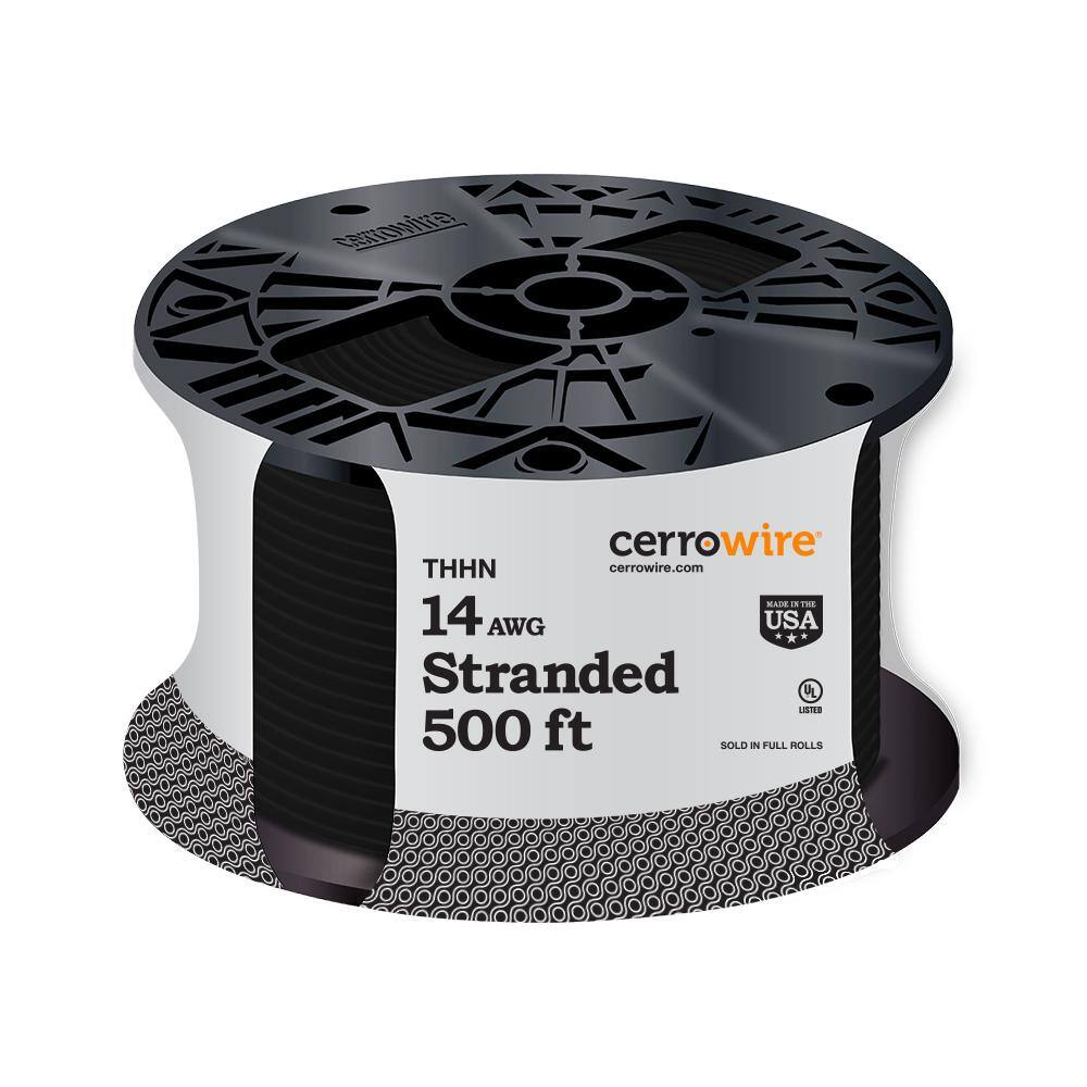 Cerrowire 500 ft. 14 Gauge Black Stranded Copper THHN Wire 112-3451J