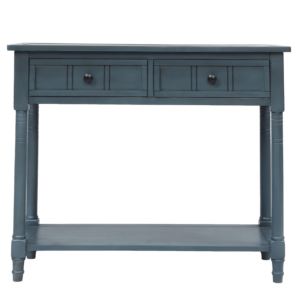 Traditional Design Console Table with Two Drawers and Bottom Shelf