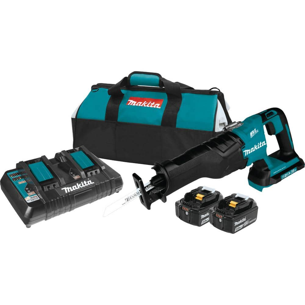 Makita 18V X2 LXT Lithium-Ion (36V) Brushless Cordless Reciprocating Saw Kit (5.0Ah) with 2 Batteries 5.0Ah and Charger XRJ06PT