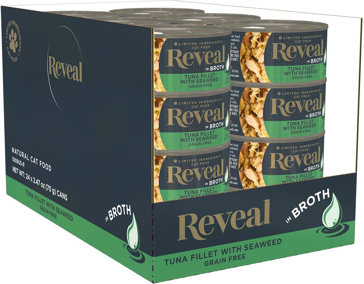 Reveal Natural Grain-Free Tuna with Seaweed in Broth Flavored Wet Cat Food， 2.47-oz can， case of 24