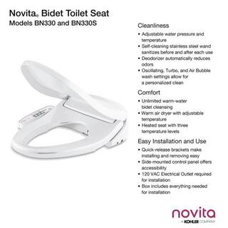 KOHLER Novita Electric Bidet Seat for Elongated Toilets in White BN330-N0