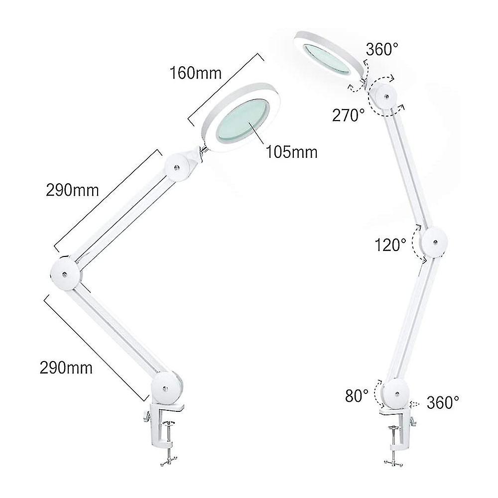 Led Magnifying Lamp， Workplace Lamp， Cosmetic Lamp， 5x Magnification High Power Work Lamp With Lens 1100 Lumens， Dimmable， Bright， With Clamp，