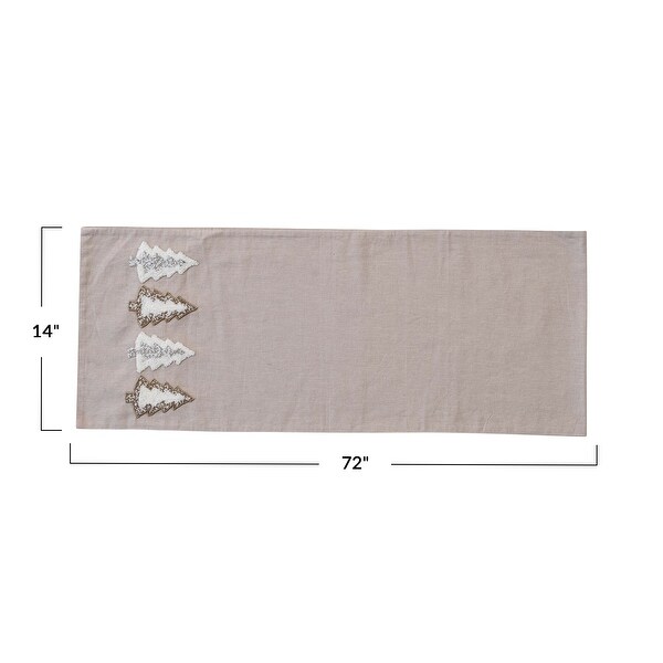 Cotton Chambray Table Runner with Tufted Trees and Glass Beads