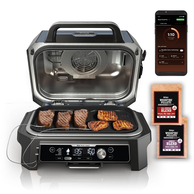 Ninja Woodfire Proconnect Premium Xl 7 in 1 Outdoor Grill amp Smoker App Enabled Woodfire Technology 2 Built in Thermometers Og951