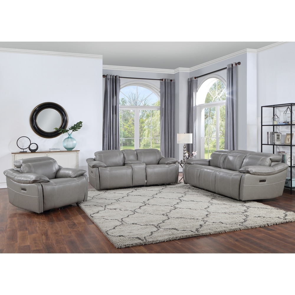 Copper Grove Alton Smoke Gray Top Grain Leather Power Motion Sofa