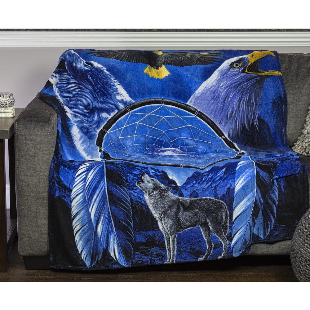 Wolf and Bald Eagle Dreamcatcher Super Soft Plush Fleece Throw Blanket