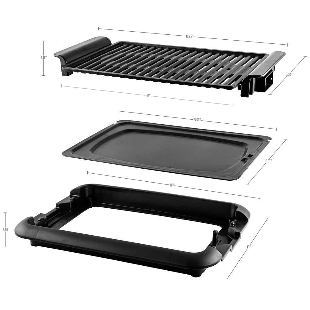 OVENTE 225 sq. in. Cast Iron Black Electric Indoor Grill with Non Stick Plates GD1510NLB