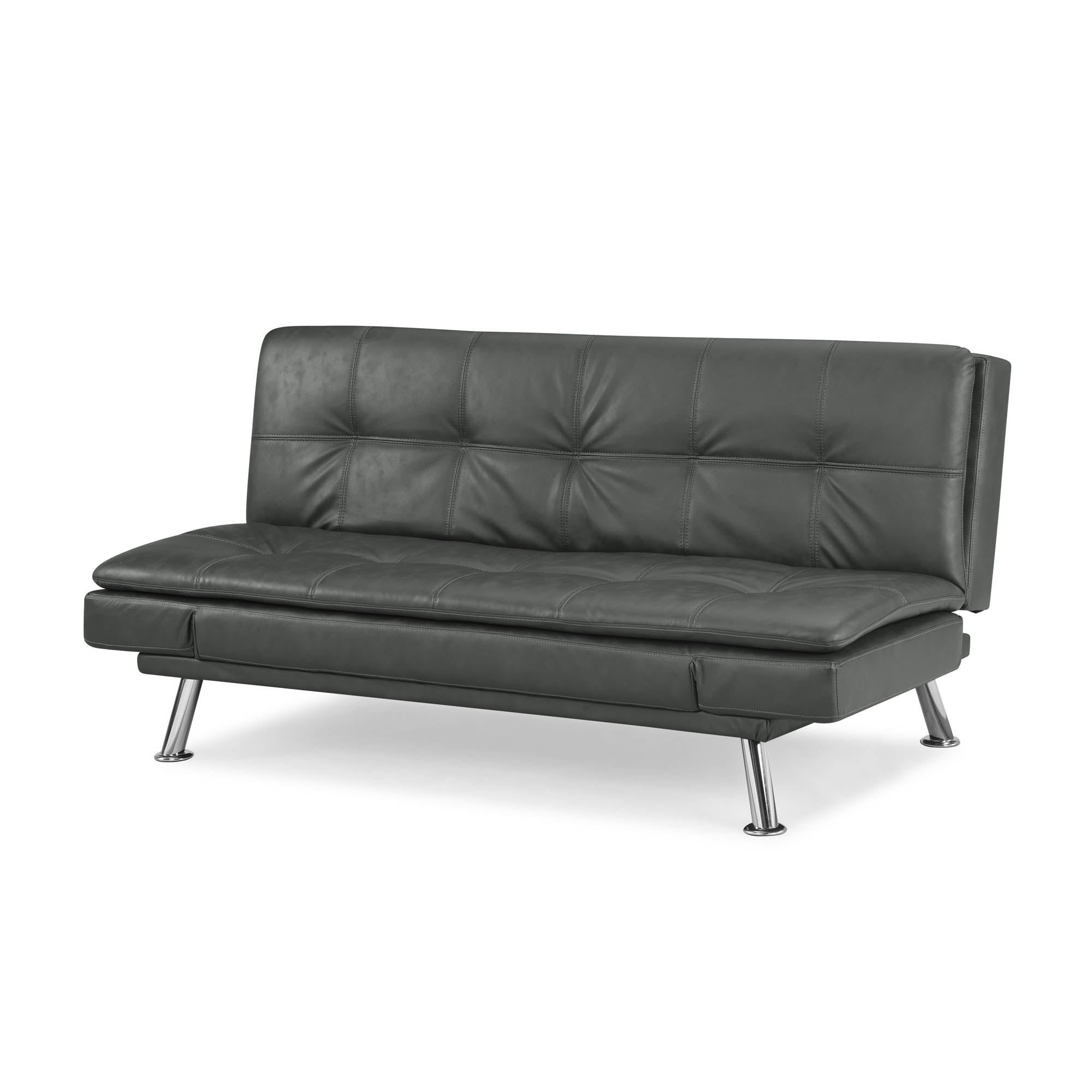 Serta Cannes Modern Futon with Adjustable Arms, Dark Gray Faux Leather