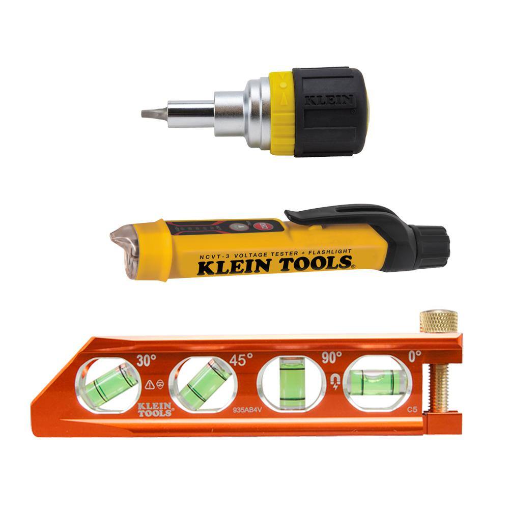 Klein Tools 3-Piece Voltage Tester Stubby Multi-bit Screwdriver and Level Tool Set M2O41132KIT