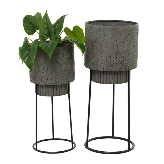 Wide 2pc Cosmoliving Modern Metal Planters Dark Gray Indoor Use Iron No Assembly Required