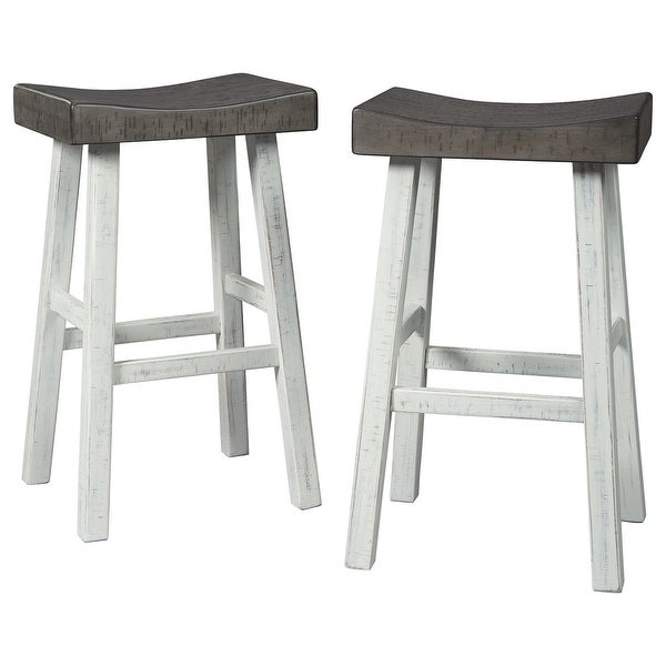 31 Inch Wooden Saddle Stool with Angular Legs， Set of 2 - 31 H x 13 W x 18 L Inches