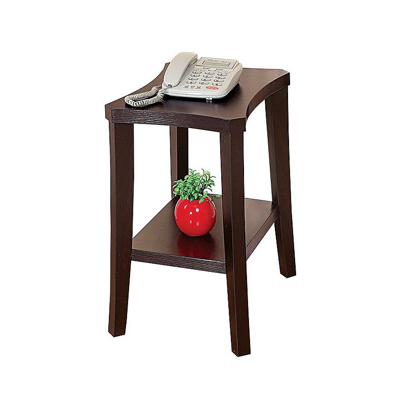 24 Inch Wood and Melamine Chairside Table， Curved Top， 1 Shelf，Cocoa Brown