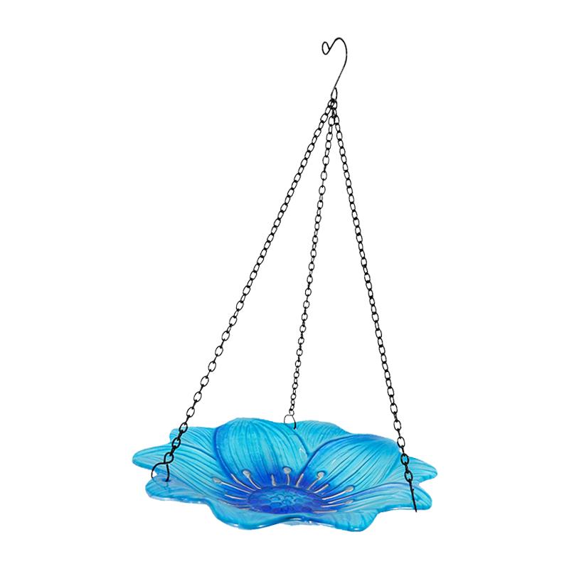 Hanging Bird Bath for Outdoor Patio Backyard Glass Bowl Bird Bath with Metal Chain and Hook 10inch