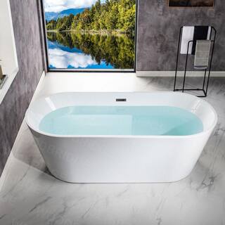 WOODBRIDGE Kearny 71 in. Acrylic FlatBottom Double Ended Bathtub with Matte Black Overflow and Drain Included in White HBT5828