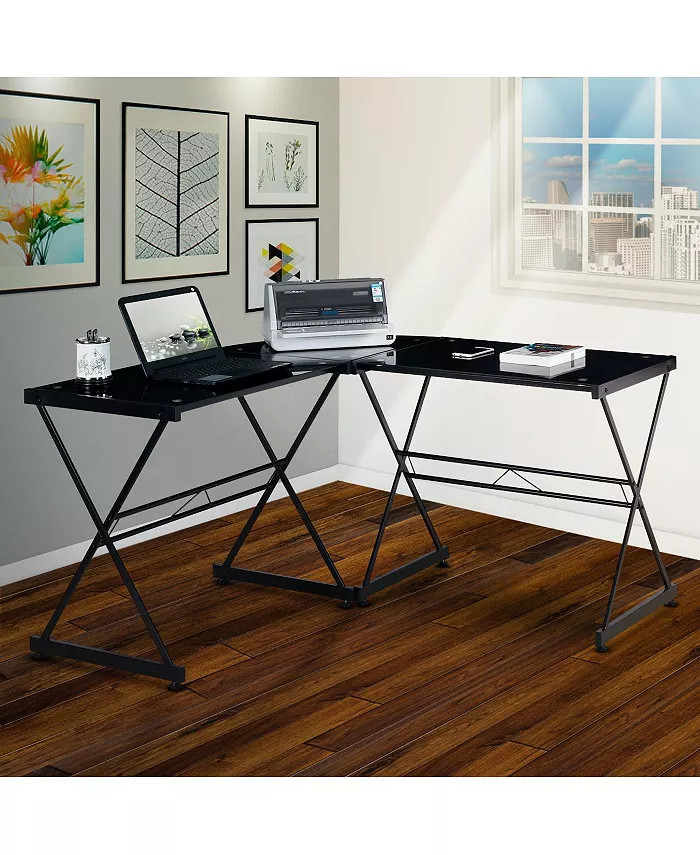 RTA Products Techni Mobili L-Shaped Glass Computer Desk