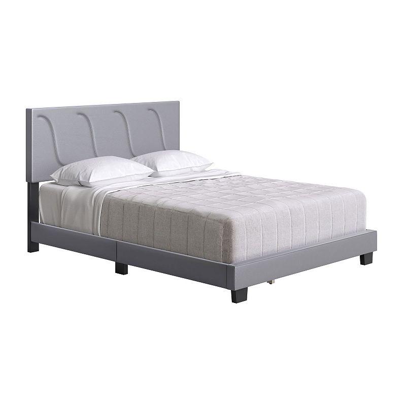 Boyd Sleep Brussels Faux Leather King Platform Bed Frame and Headboard， Grey