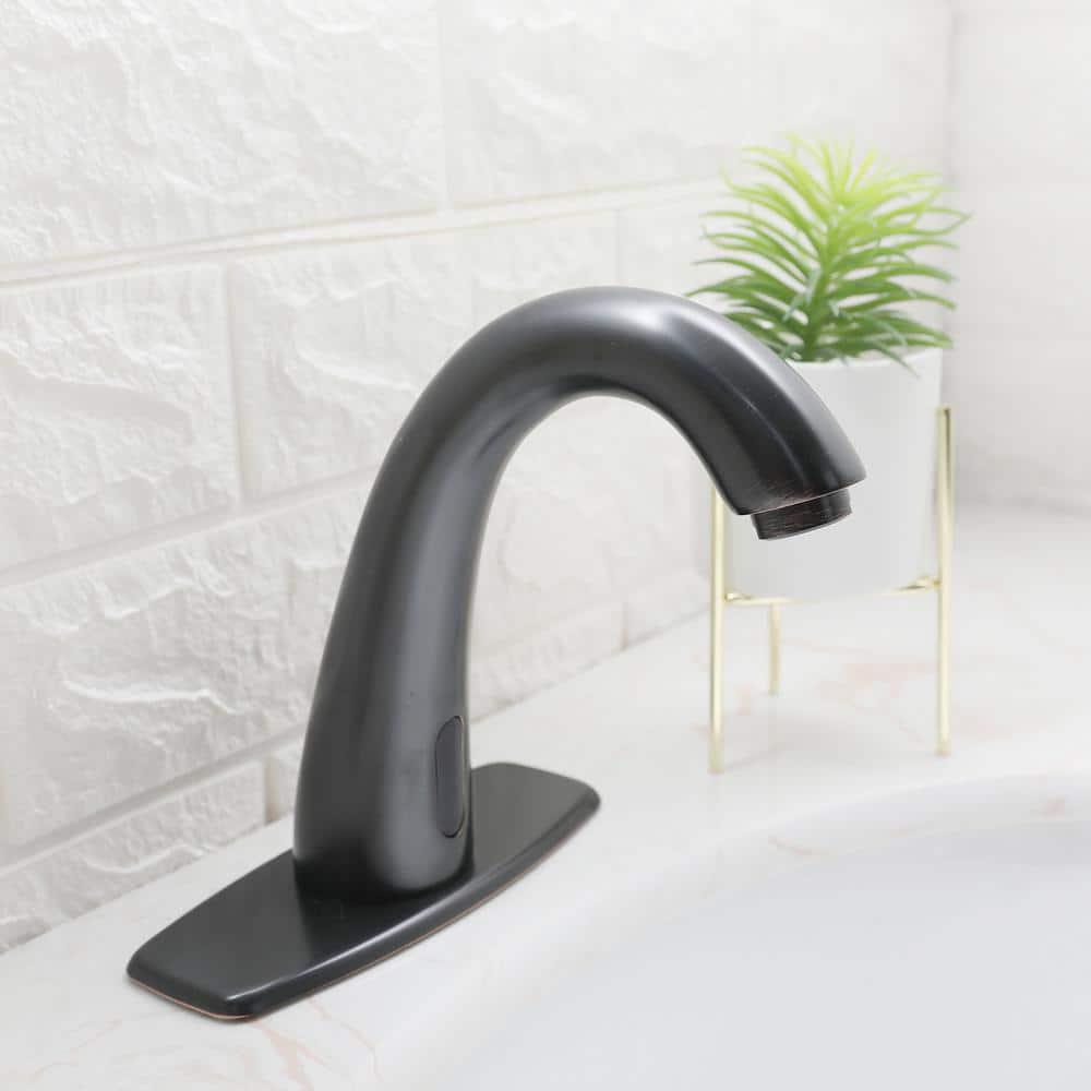 BWE Automatic Sensor Touchless Bathroom Sink Faucet With Deck Plate and Pop Up Drain In Oil Rubbed Bronze