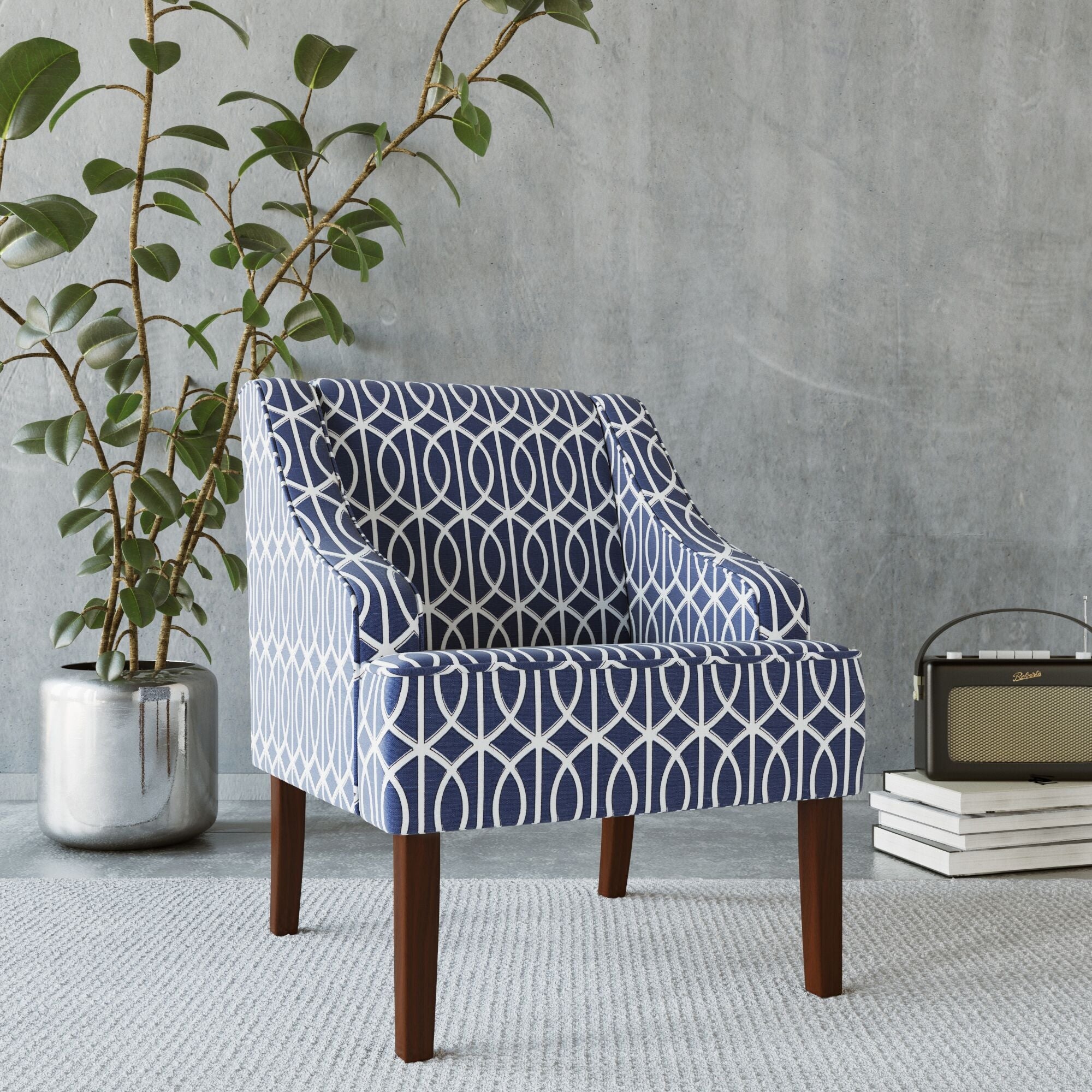 Porch and Den Cammy Blue Trellis Swoop Accent Chair