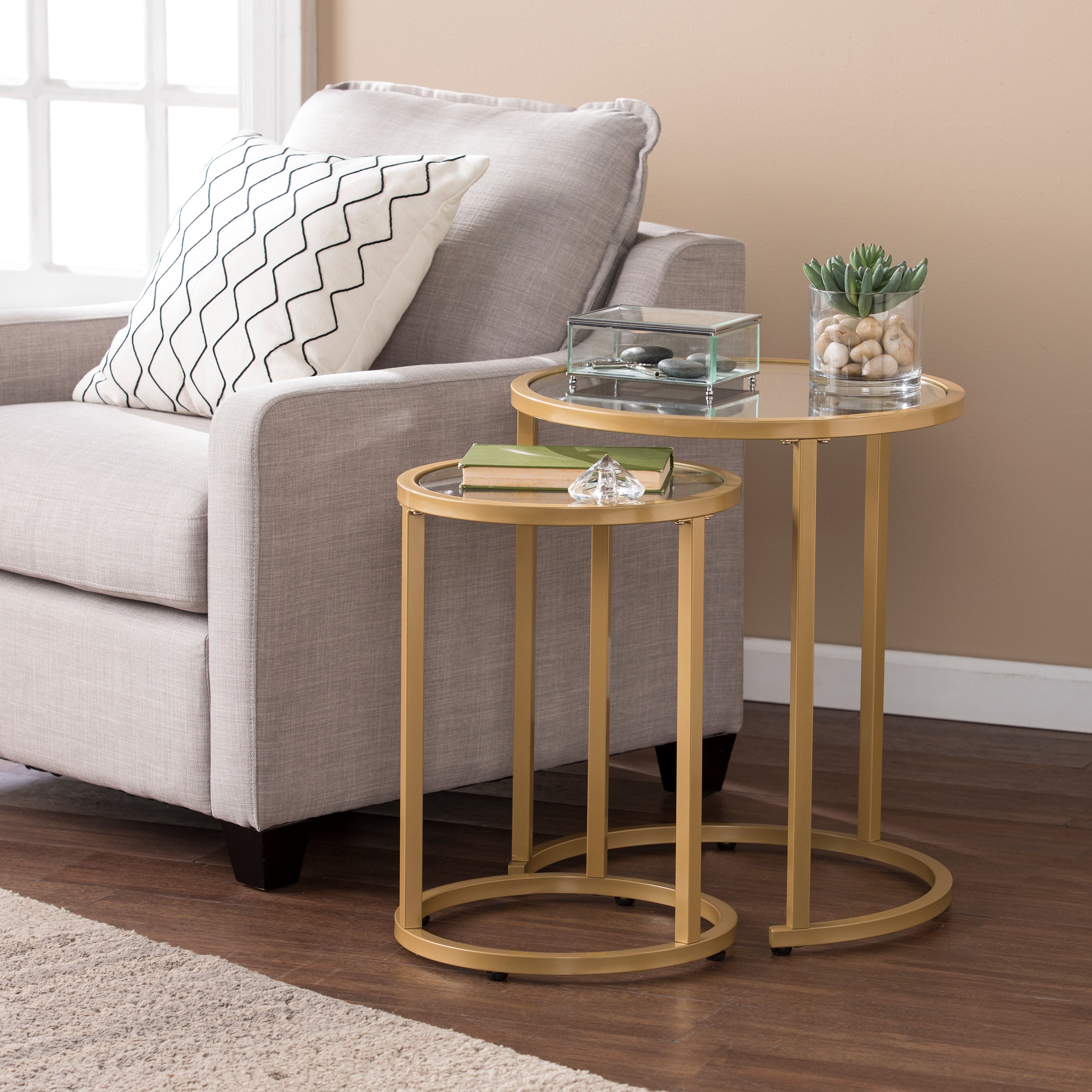 SEI Furniture Grant Gold Glam 2-piece Nesting Side Table Set